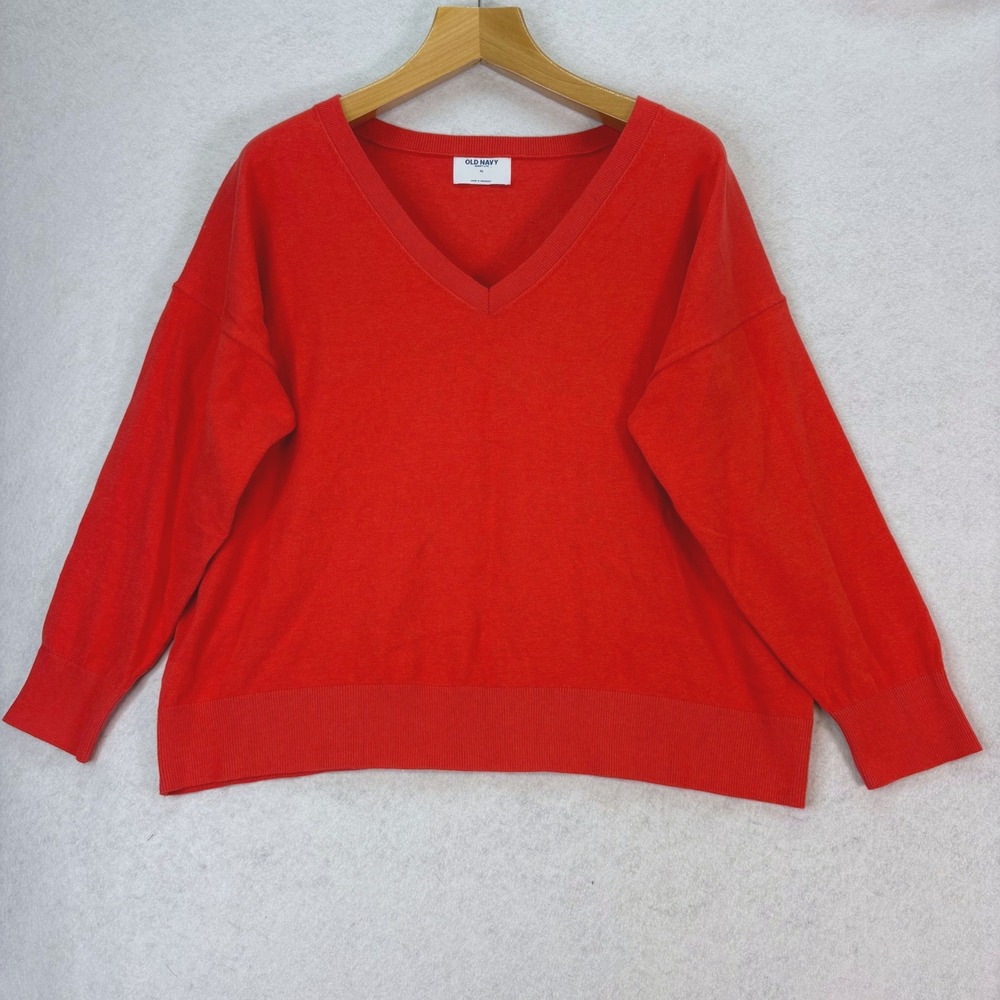 Old Navy Orange SoSoft Lite V-Neck‎ Sweater Women XL Casual Minimalist Bright